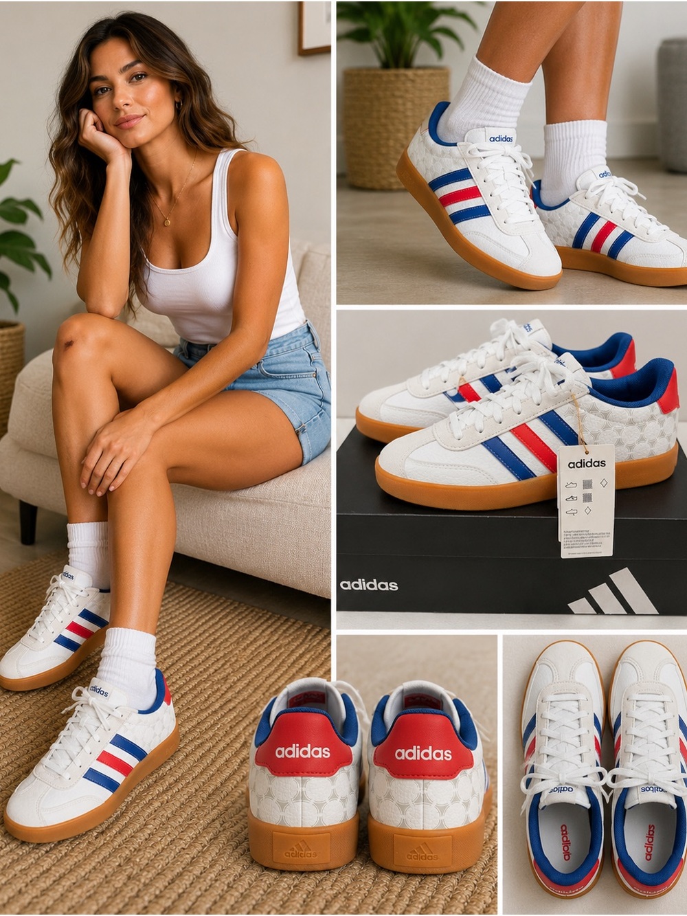 Adidas VL court 3.0 K white red and blue